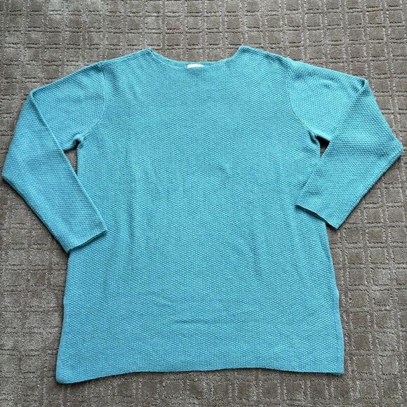 J. Jill Blue Knit Pullover Sweater Tunic Women's L Capsule Modern 3/4 Sleeve - Picture 1 of 10